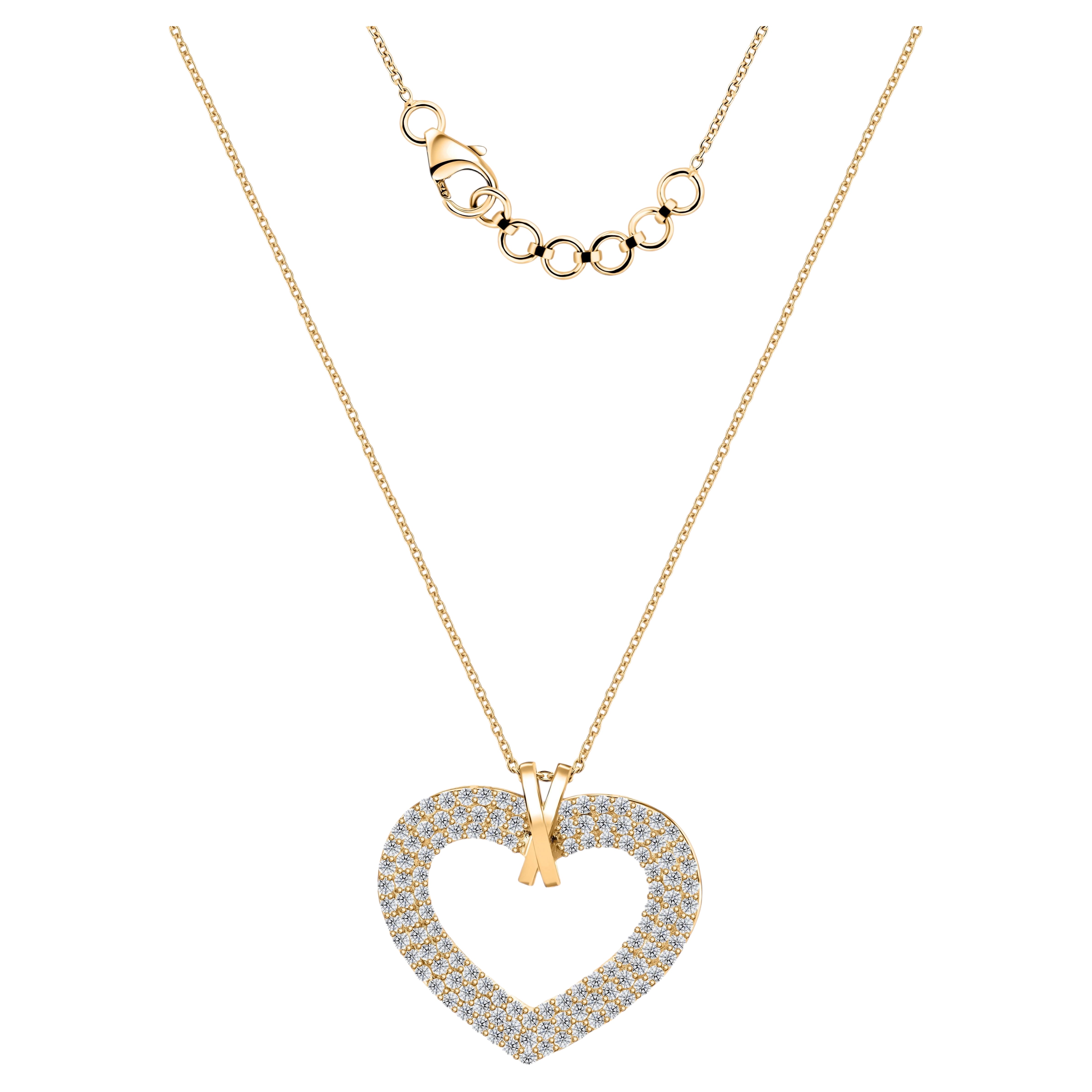 Halskette mit natürlichem Diamant-Herz-Anhänger, 3,81 Karat, SI/H, 14 Karat Gelbgold