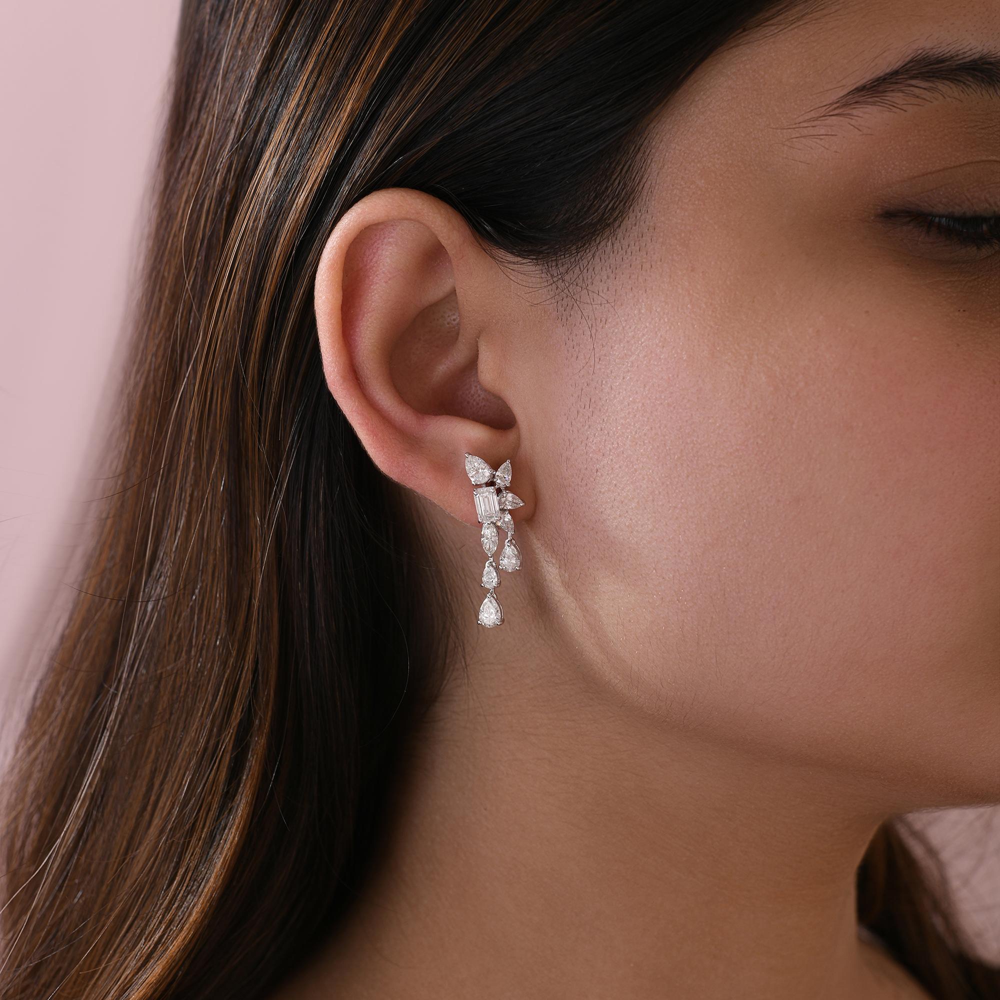 Natural 3.84 Carat SI Clarity HI Color Diamond Earrings 14 Karat White Gold (Tropfenschliff) im Angebot