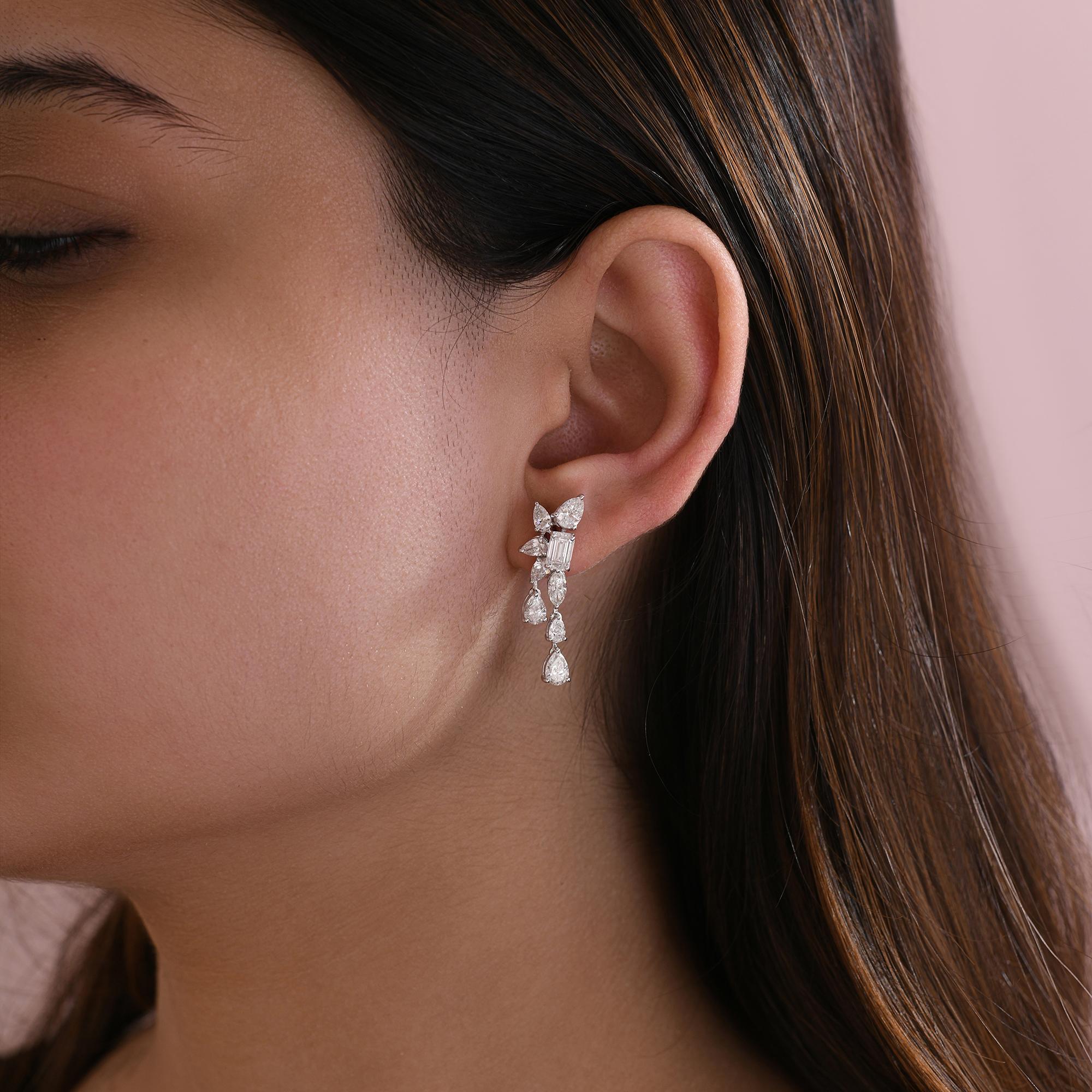 Natural 3.84 Carat SI Clarity HI Color Diamond Earrings 14 Karat White Gold Damen im Angebot