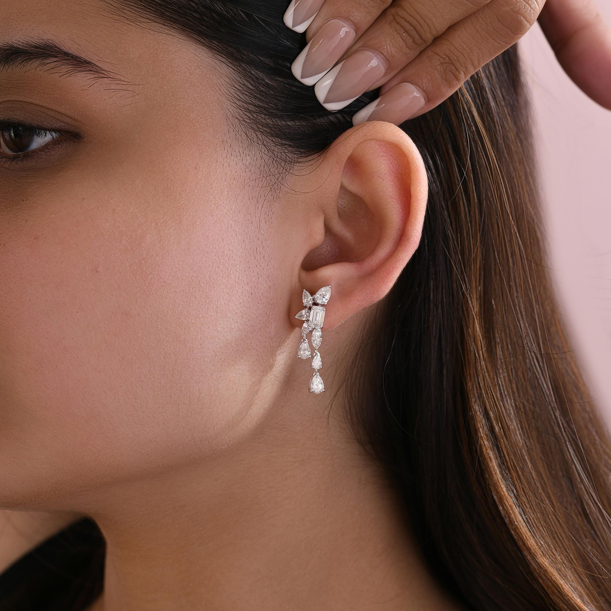 Pendientes de diamantes naturales de 3,84 quilates, claridad SI y color HI, oro blanco de 18 quilates en venta 1