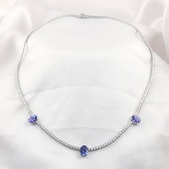 Natural 3.85 Carat Tanzanite 3.17 Carat Diamond Necklace 18K White Gold