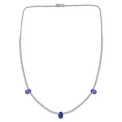 Natural 3.85 Carat Tanzanite 3.17 Carat Diamond Necklace 18K White Gold