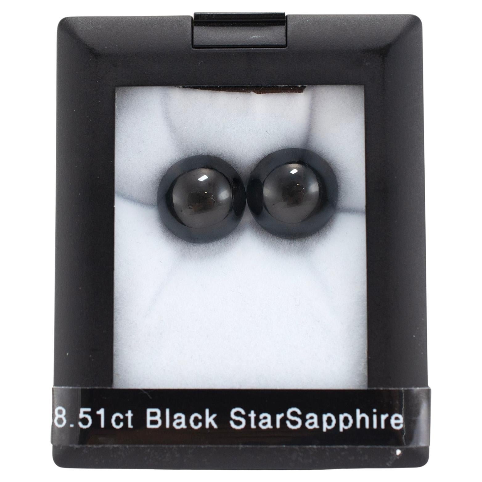 Natural 38.51ct Round Cabochon Cut Pair of Black Star Sapphires Loose Gemstone