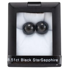 Nature 38.51ct Round Cabochon Cut Pair of Black Star Sapphires Loose Gemstone (paire de saphirs noirs étoilés)