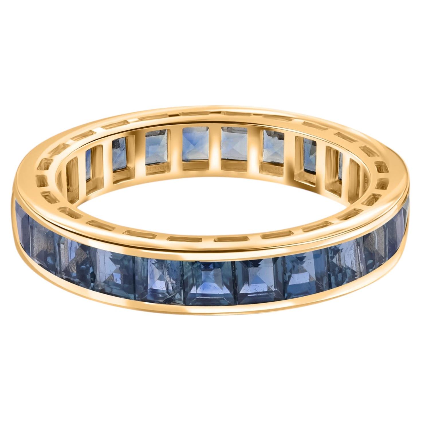 Natürliche 3,86 Karat blauer Saphir Edelstein Band Ring 14 Karat Gelbgold-Schmuck