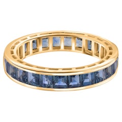 Natural 3.86 Carat Blue Sapphire Gemstone Band Ring 14 Karat Yellow Gold Jewelry
