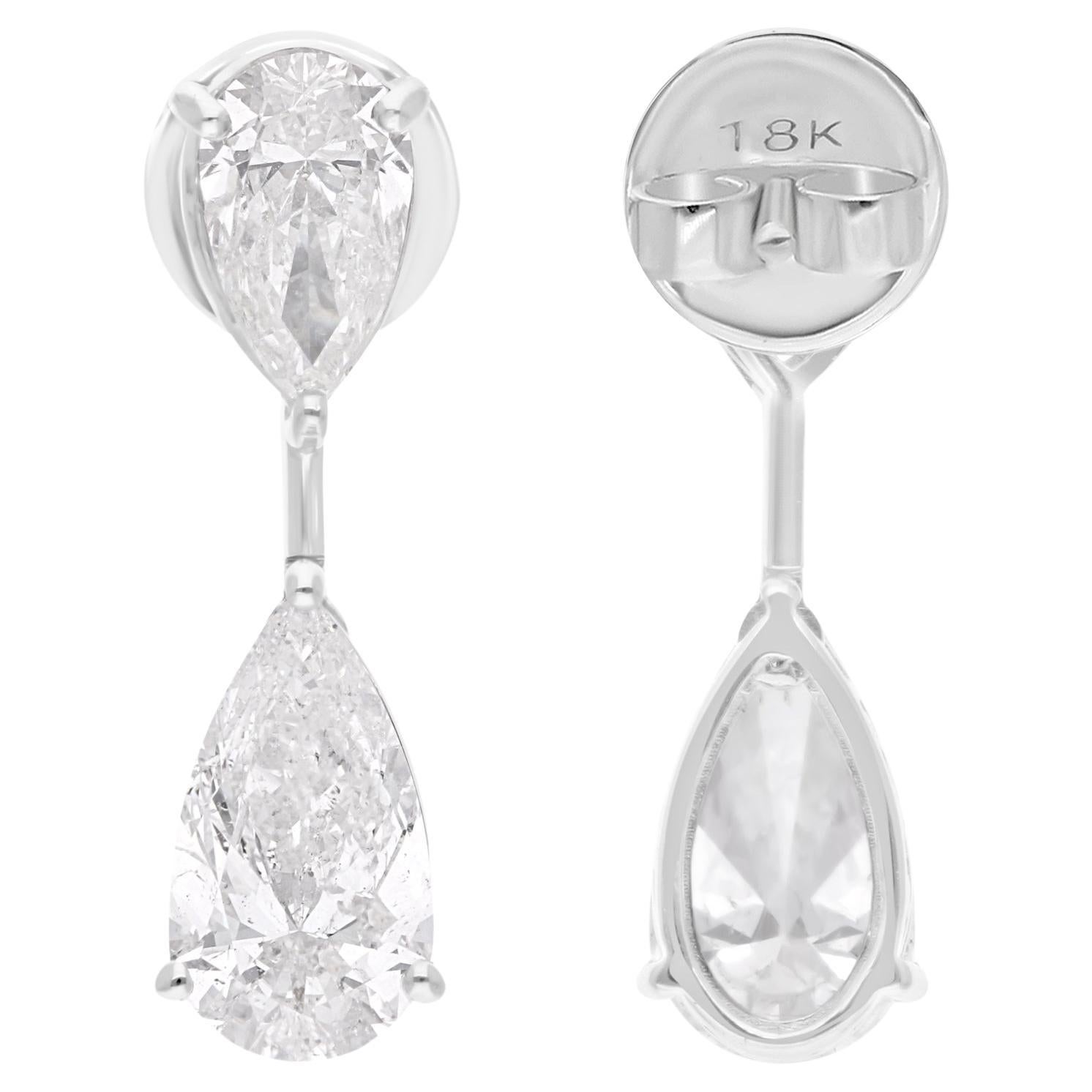 Natural 3.88 Carat Pear Diamond Dangle Earrings 18 Karat White Gold Fine Jewelry