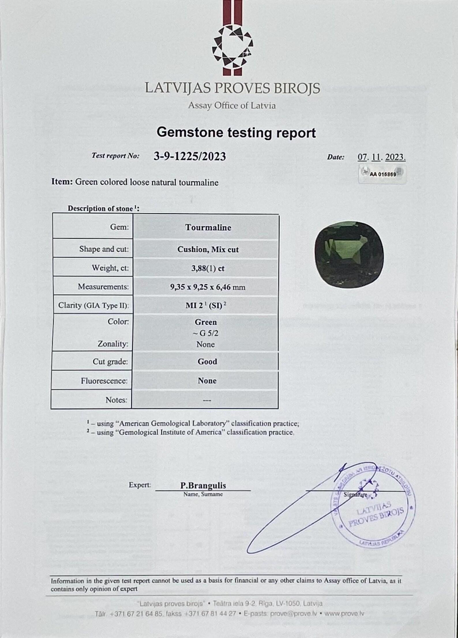 Pierre précieuse non sertie, tourmaline naturelle de 3,88 carats, coussin, Afghanistan, certificat en vente 3