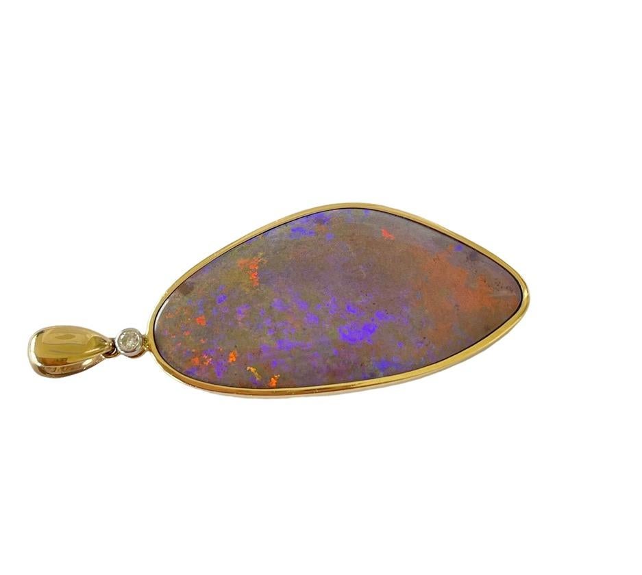 Natürlicher 38ct Karat massiver australischer Edelopal-Diamant-Anhänger 14ct Gold im Angebot 6