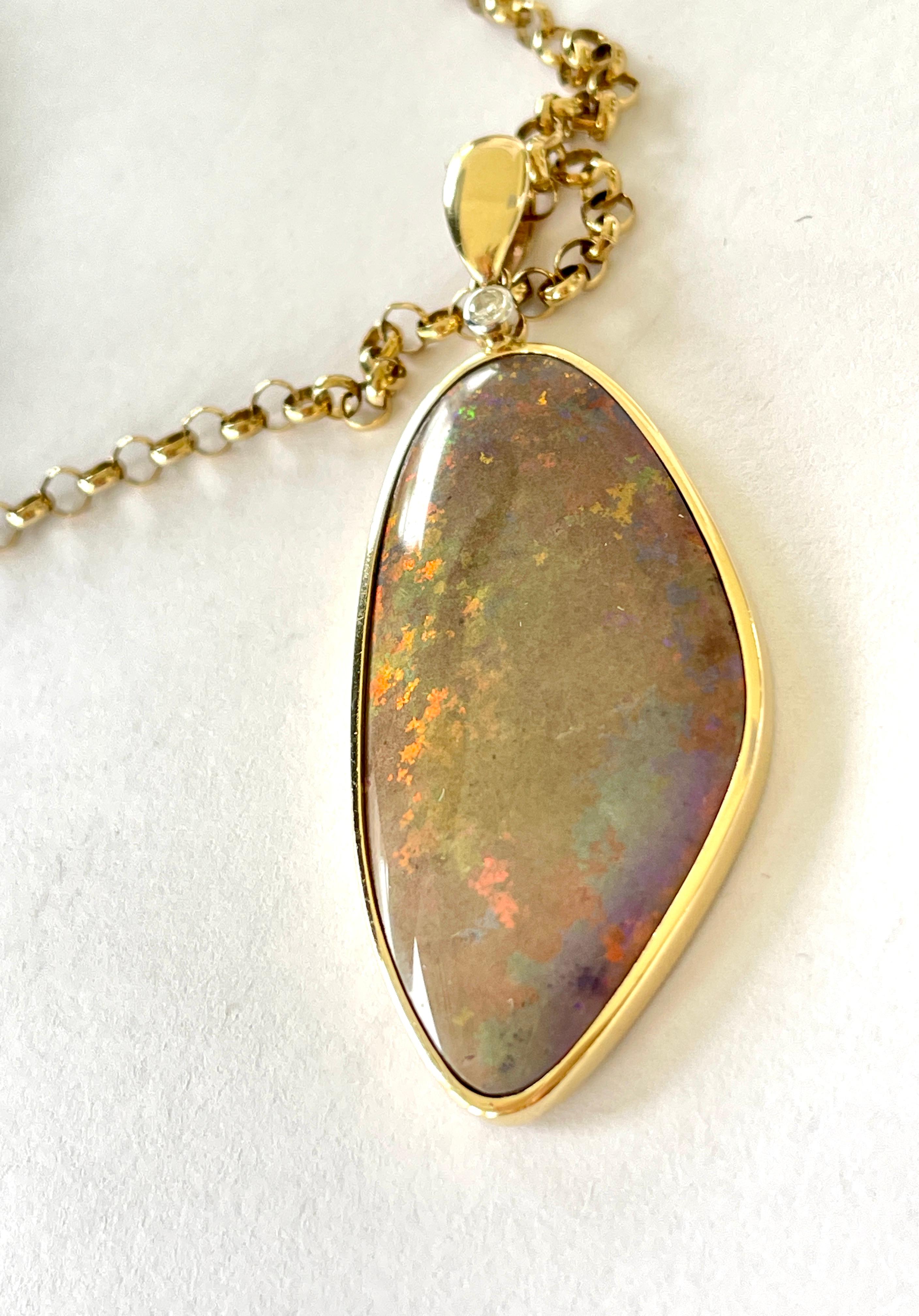 Natürlicher 38ct Karat massiver australischer Edelopal-Diamant-Anhänger 14ct Gold im Zustand „Neu“ im Angebot in Mona Vale, NSW