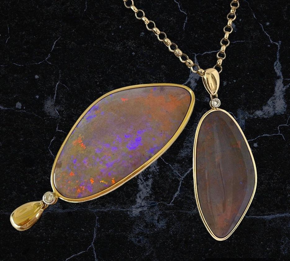 Natürlicher 38ct Karat massiver australischer Edelopal-Diamant-Anhänger 14ct Gold Damen im Angebot