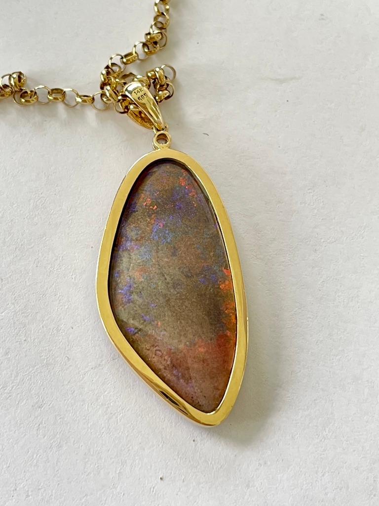 Natürlicher 38ct Karat massiver australischer Edelopal-Diamant-Anhänger 14ct Gold im Angebot 1