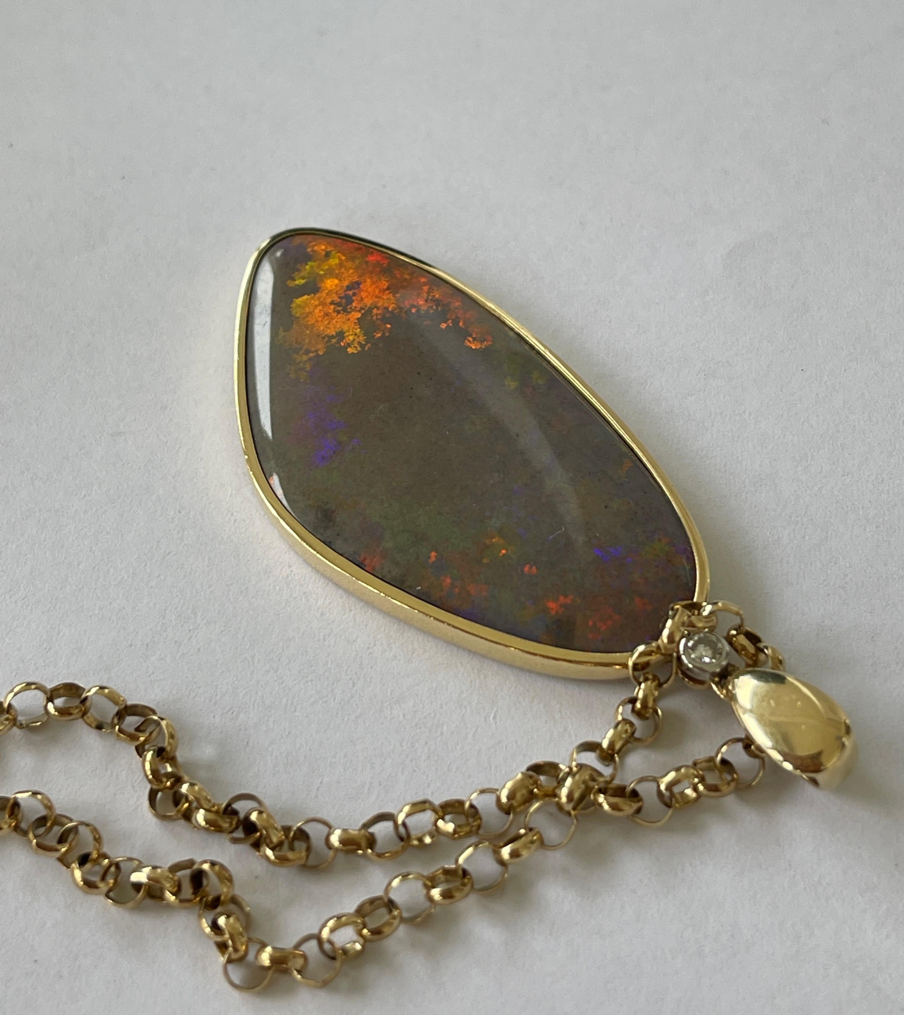 Natürlicher 38ct Karat massiver australischer Edelopal-Diamant-Anhänger 14ct Gold im Angebot 2