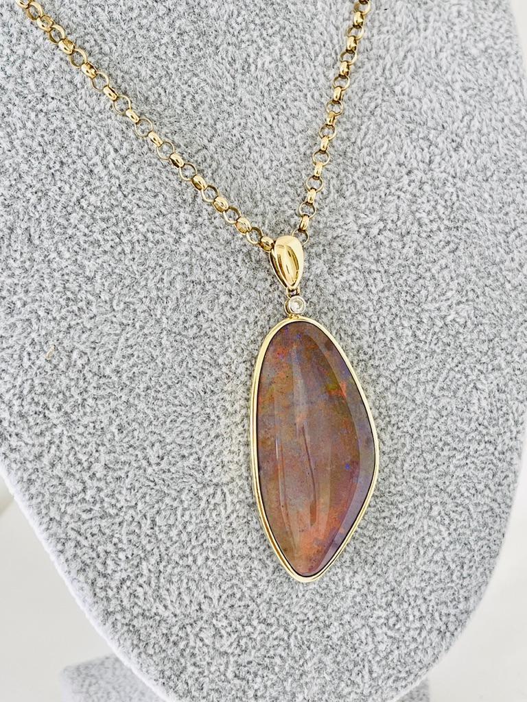 Natürlicher 38ct Karat massiver australischer Edelopal-Diamant-Anhänger 14ct Gold im Angebot 3