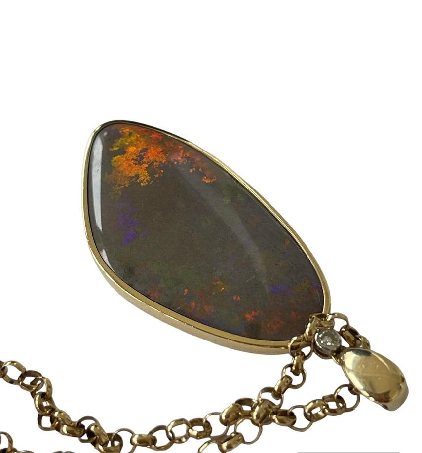 Natürlicher 38ct Karat massiver australischer Edelopal-Diamant-Anhänger 14ct Gold im Angebot 4