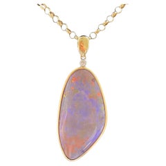 Natural 38ct Carat Solid Australian Precious Opal Diamond Pendant 14ct Gold 