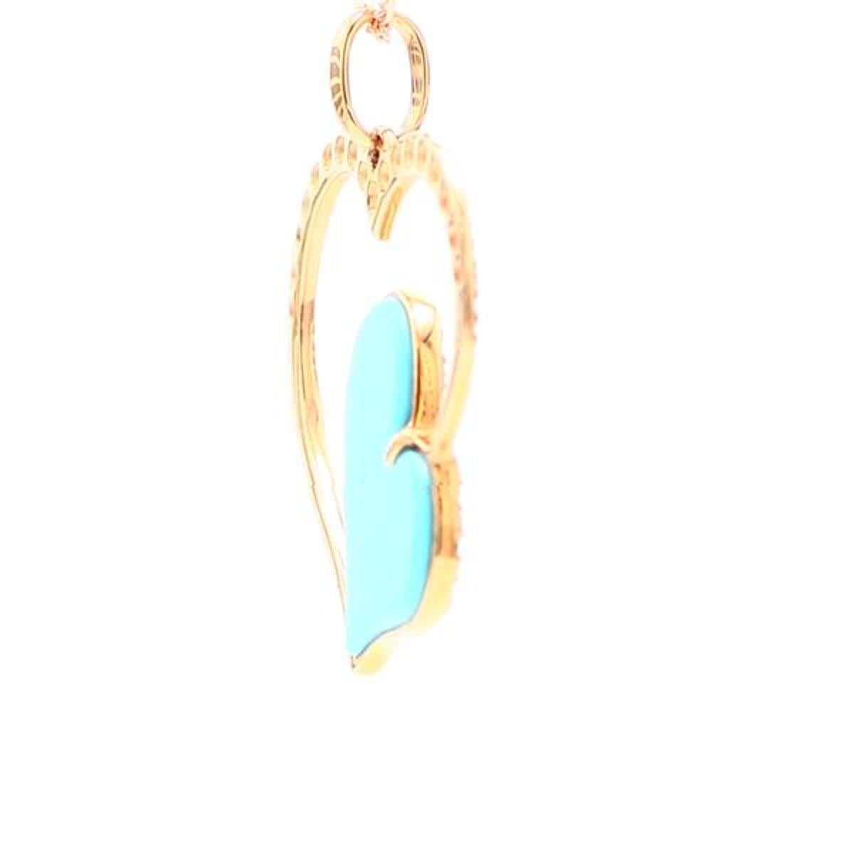 Contemporary Natural Turquoise and White Diamond .49 Carat TW Rose Gold Reversible Pendant For Sale