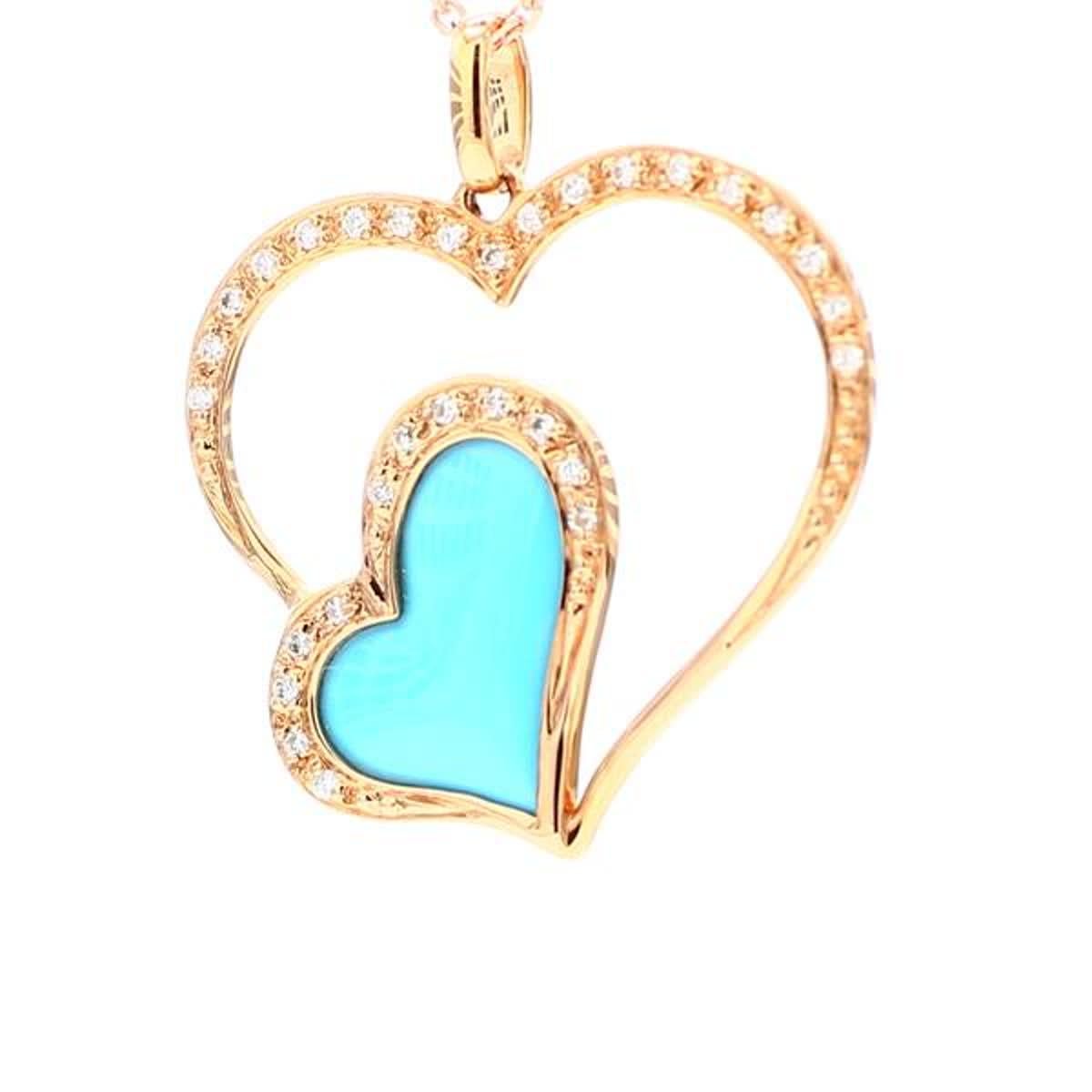 Natural Turquoise and White Diamond .49 Carat TW Rose Gold Reversible Pendant In New Condition For Sale In New York, NY