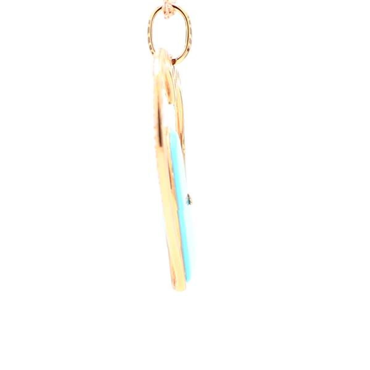 Women's Natural Turquoise and White Diamond .49 Carat TW Rose Gold Reversible Pendant For Sale