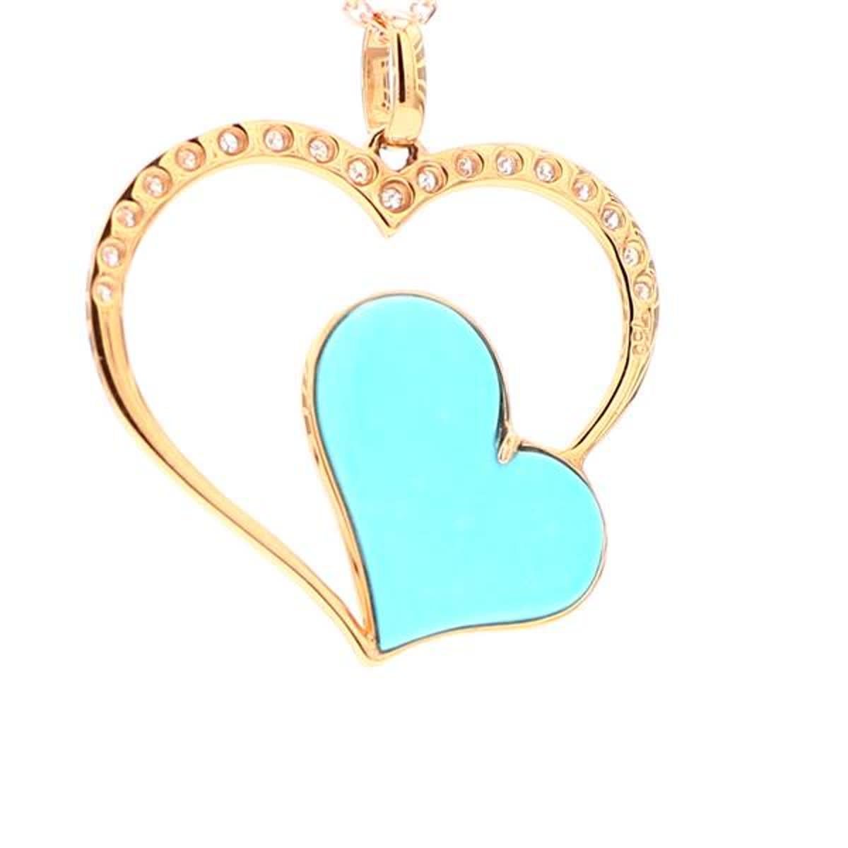 Natural Turquoise and White Diamond .49 Carat TW Rose Gold Reversible Pendant For Sale 1
