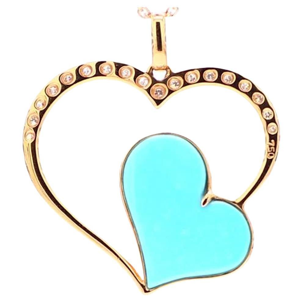 Natural Turquoise and White Diamond .49 Carat TW Rose Gold Reversible Pendant For Sale