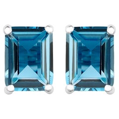 costco blue topaz earrings Natural 3.90 Carats London Blue Topaz Stud Earrings