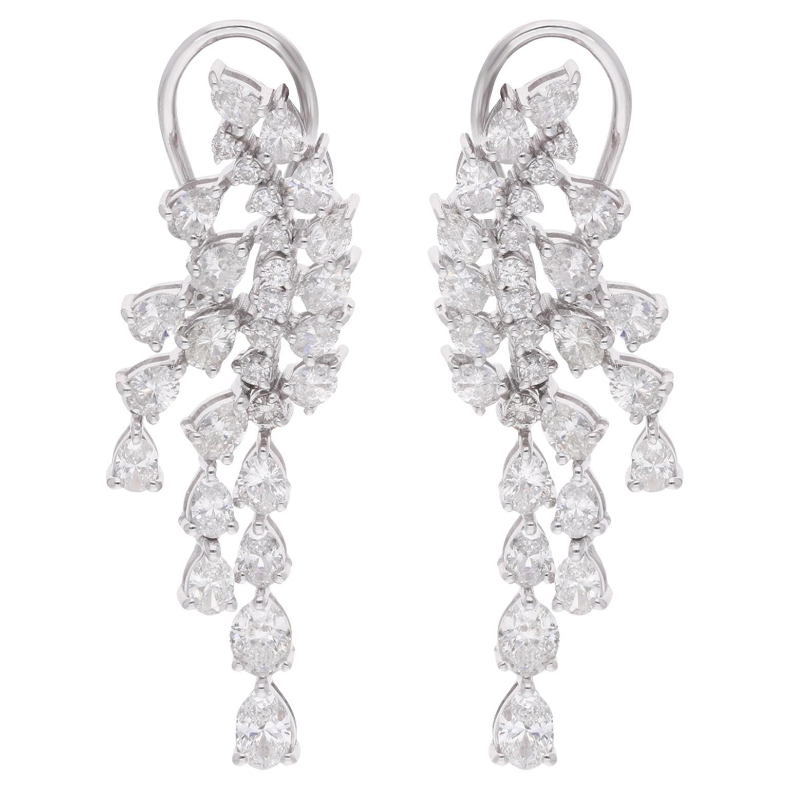 Natural 3.99 Carat Diamond Clip-On Drop Earrings 14 Karat White Gold Jewelry