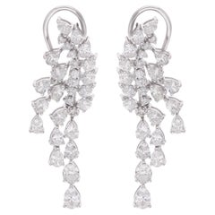 Natural 3.99 Carat Diamond Clip-On Drop Earrings 14 Karat White Gold Jewelry
