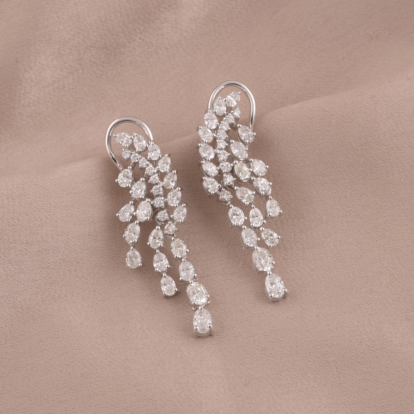 Modern Natural 3.99 Carat Diamond Lever Back Earrings 18 Karat White Gold Fine Jewelry For Sale