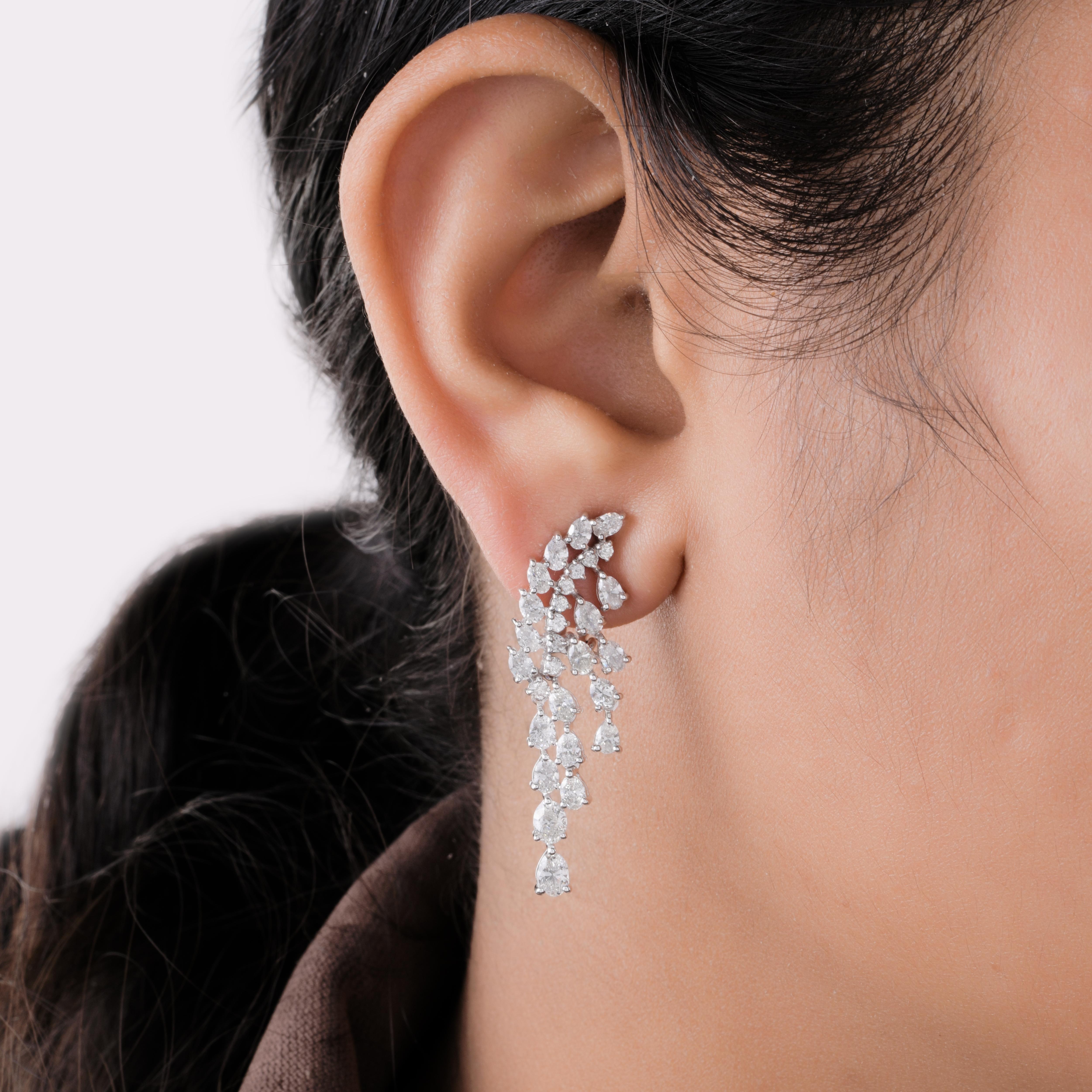 Pear Cut Natural 3.99 Carat Diamond Lever Back Earrings 18 Karat White Gold Fine Jewelry For Sale