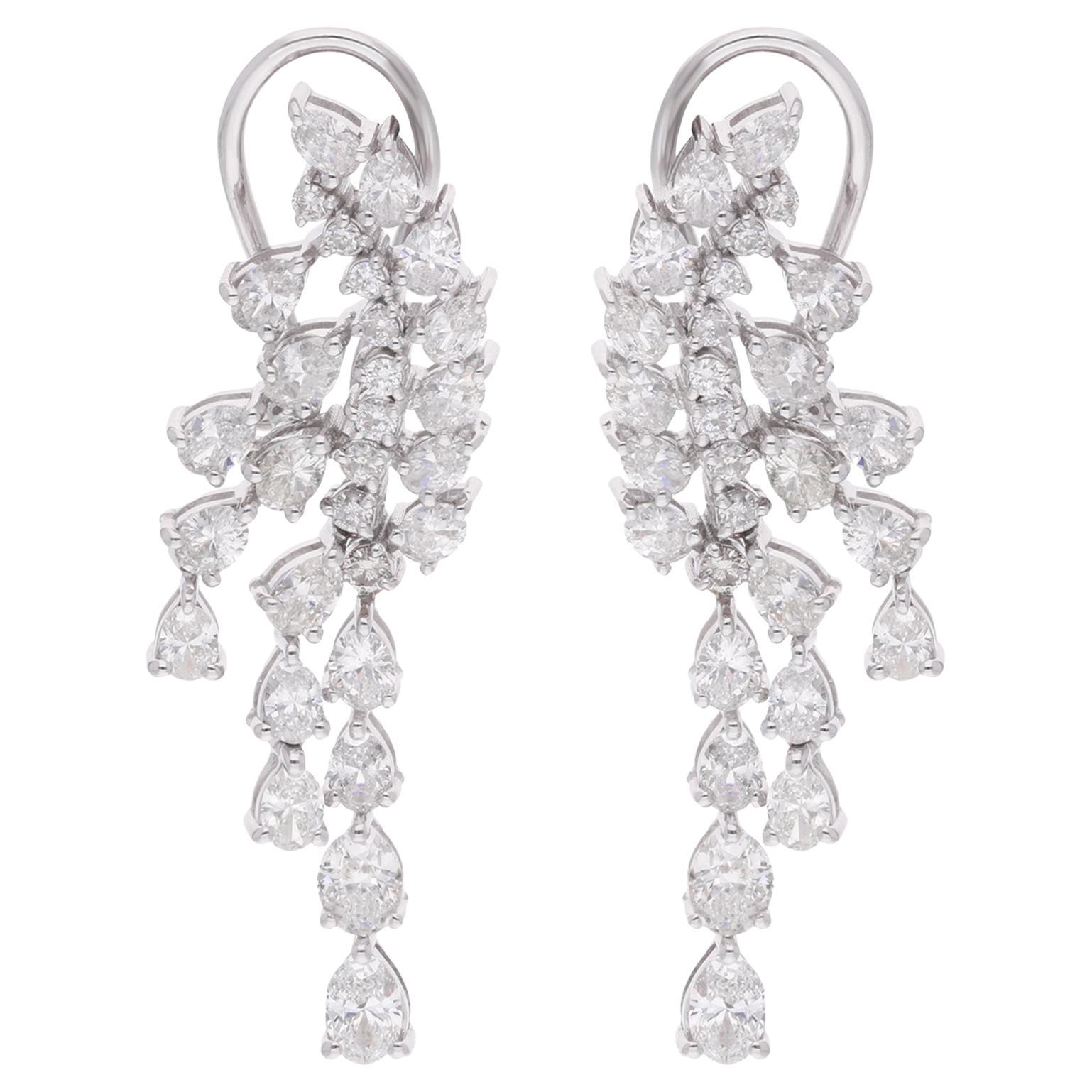 Boucles d'oreilles à levier en or blanc 18 carats avec diamants naturels de 3,99 carats