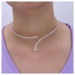Natural 3.99 Ct Diamond Open Choker Necklace 14k White Gold Jewelry