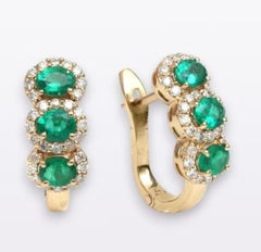 14k Yellow Gold Zambian Emerald & Diamond Stud Earrings, 3ct
