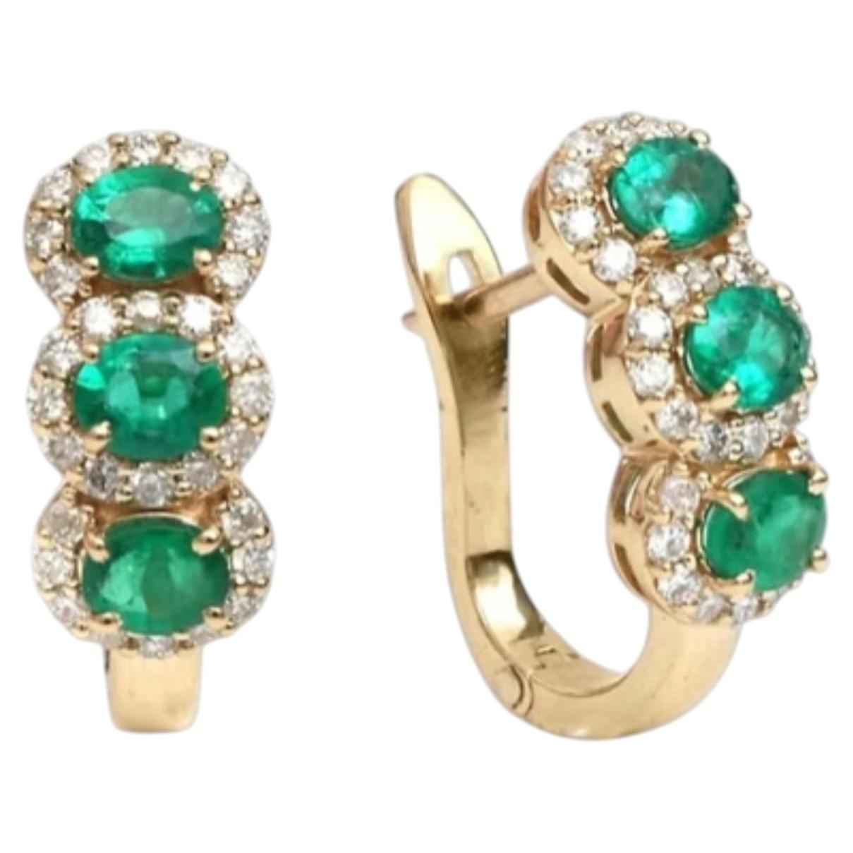 14k Yellow Gold Zambian Emerald & Diamond Stud Earrings, 3ct