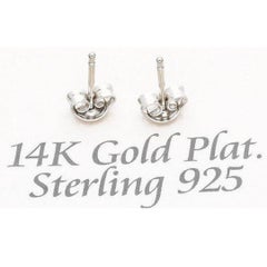 Pendientes de zafiro negro natural de 3 mm en plata chapada en oro blanco de 14k