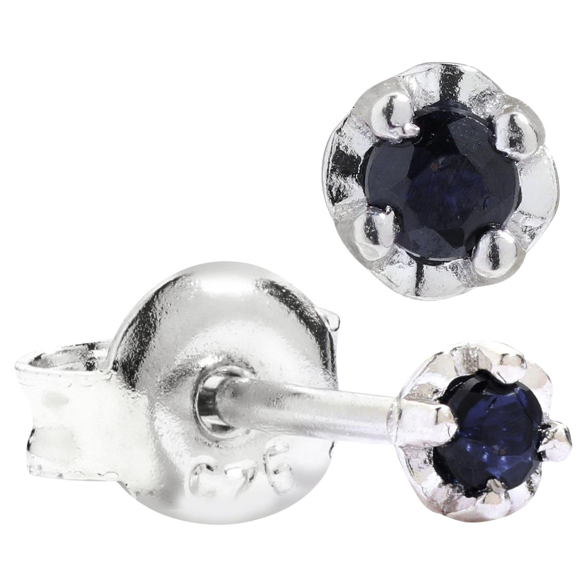 Natural 3mm Black Sapphire Stud Earrings in 14k White Gold Plated Silver