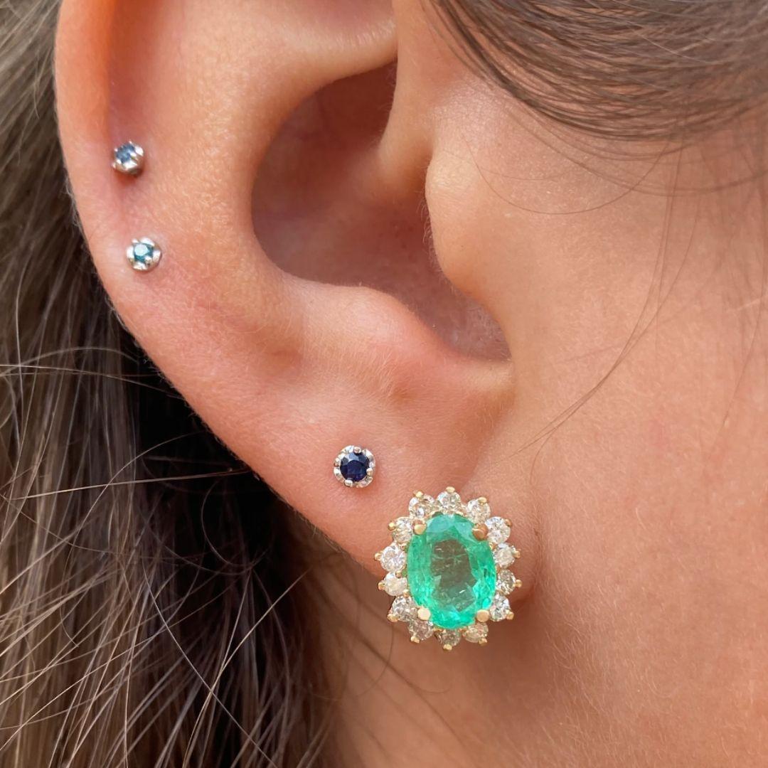 Round Cut Natural 3mm Blue Sapphire Stud Earrings in 14k White Gold Plated Silver For Sale