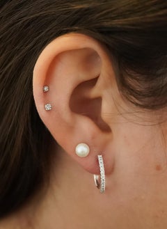 Natural 4/10 CTTW Diamond Curved Hug Hoop Earrings in 14K White Gold