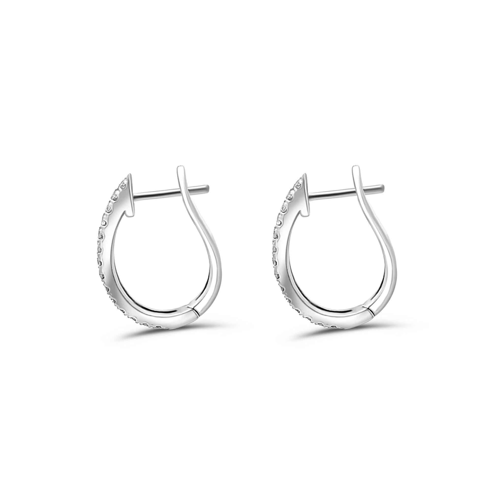 Modern Natural 4/10 CTTW Diamond Curved Hug Hoop Earrings in 14K White Gold For Sale