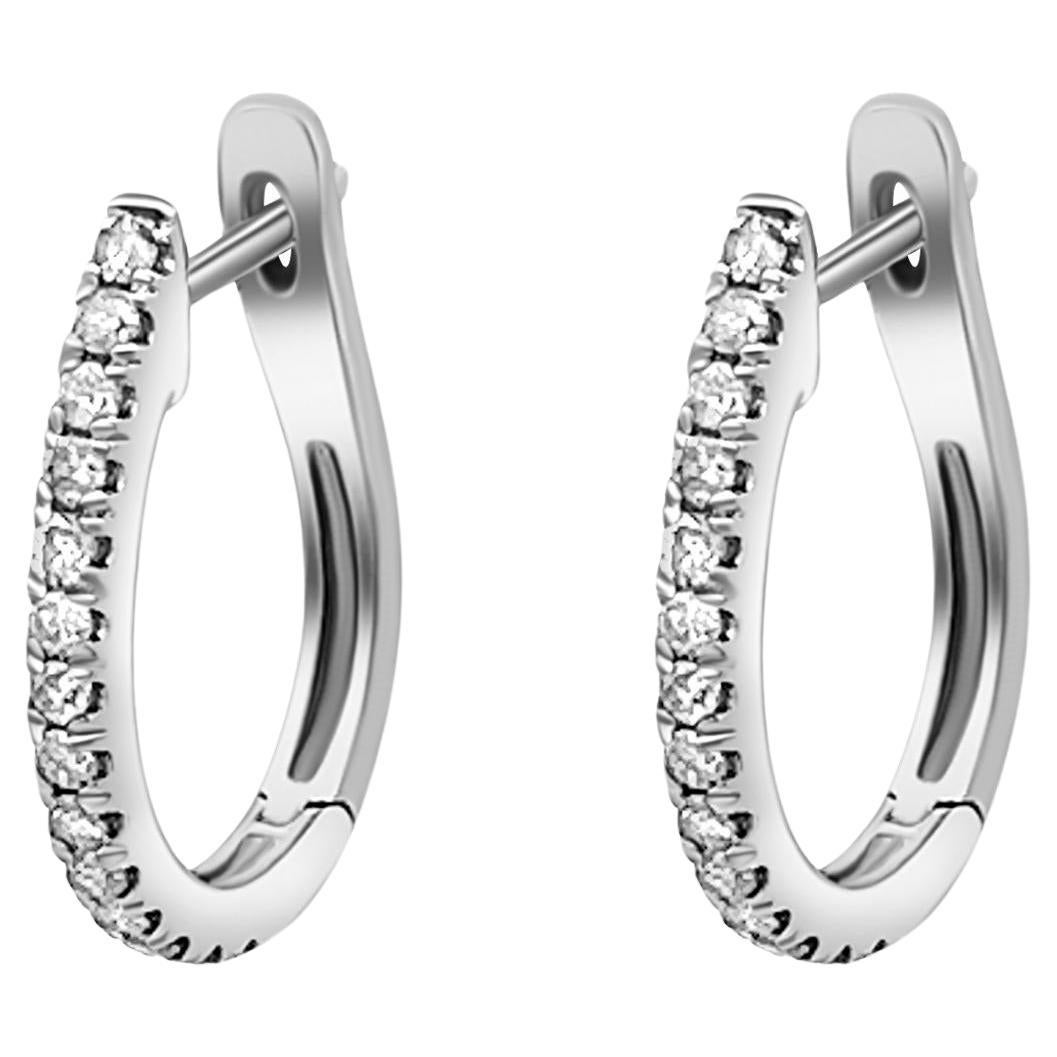 Natural 4/10 CTTW Diamond Curved Hug Hoop Earrings in 14K White Gold For Sale