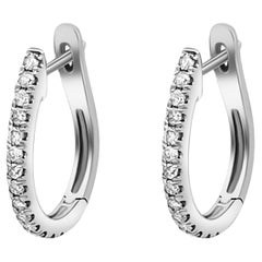 Boucles d'oreilles en or blanc 14 carats avec diamant naturel 4/10 CTTW et anneau incurvé