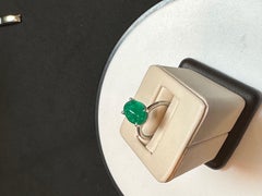 Natural 4 Carat Emerald Cabochon Ring in Platinum, Estate