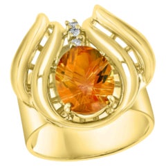 Natural 4 Carat Oval Citrine & Diamond Ring in 14 Karat Yellow Gold