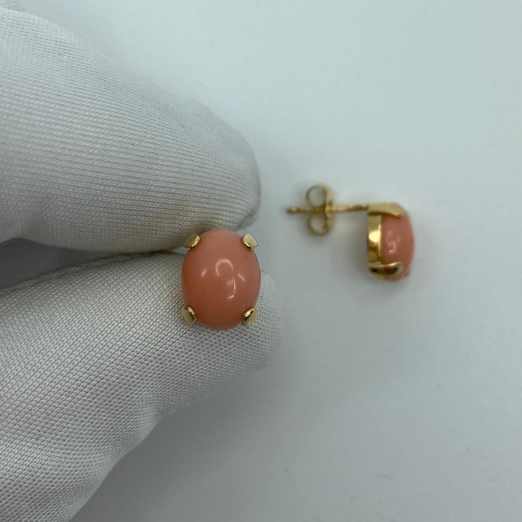 Natural 4 Carat Pink Orange Coral Earring Stud & Pendant Set 14k Yellow Gold 6