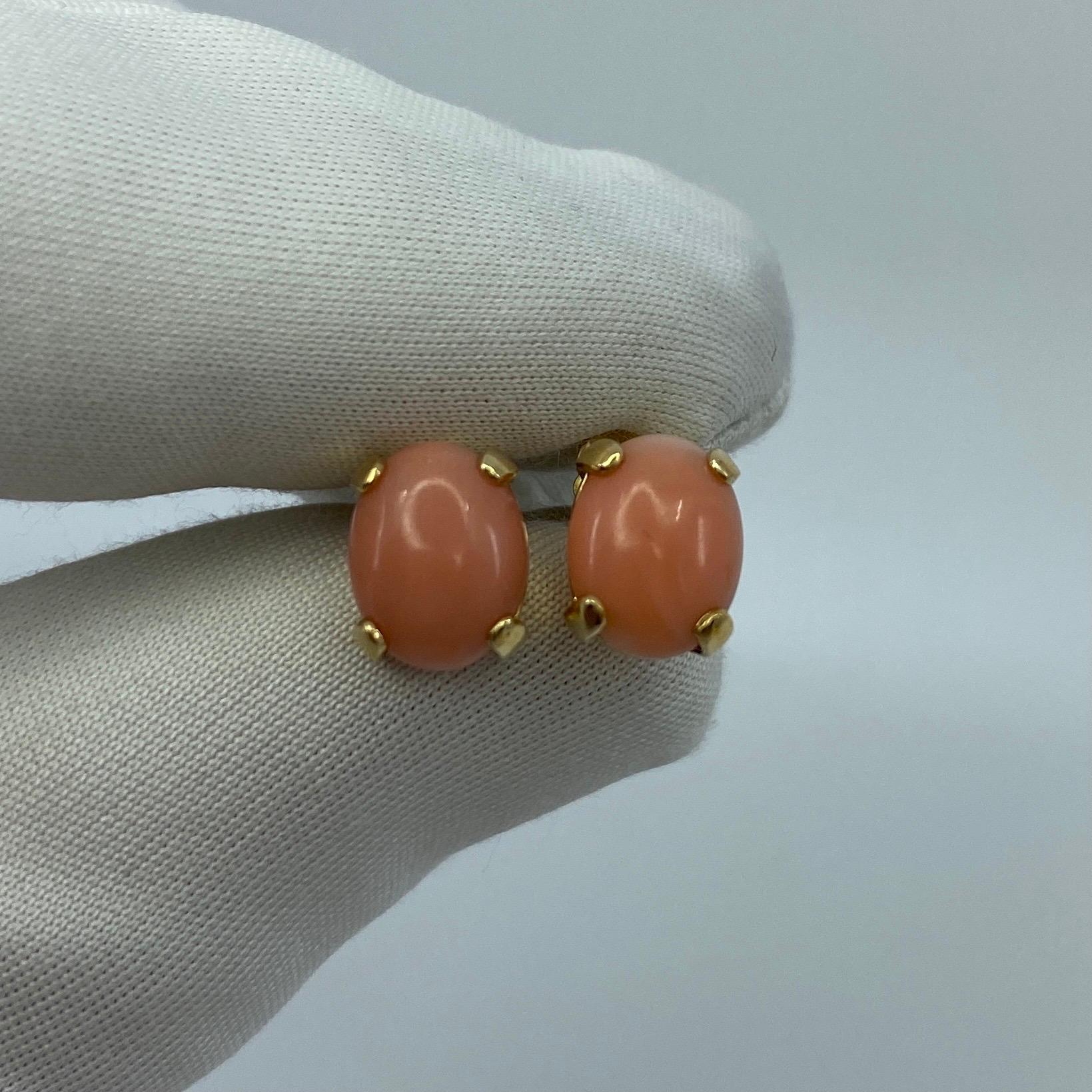 Natural 4 Carat Pink Orange Coral Earring Stud & Pendant Set 14k Yellow Gold 7