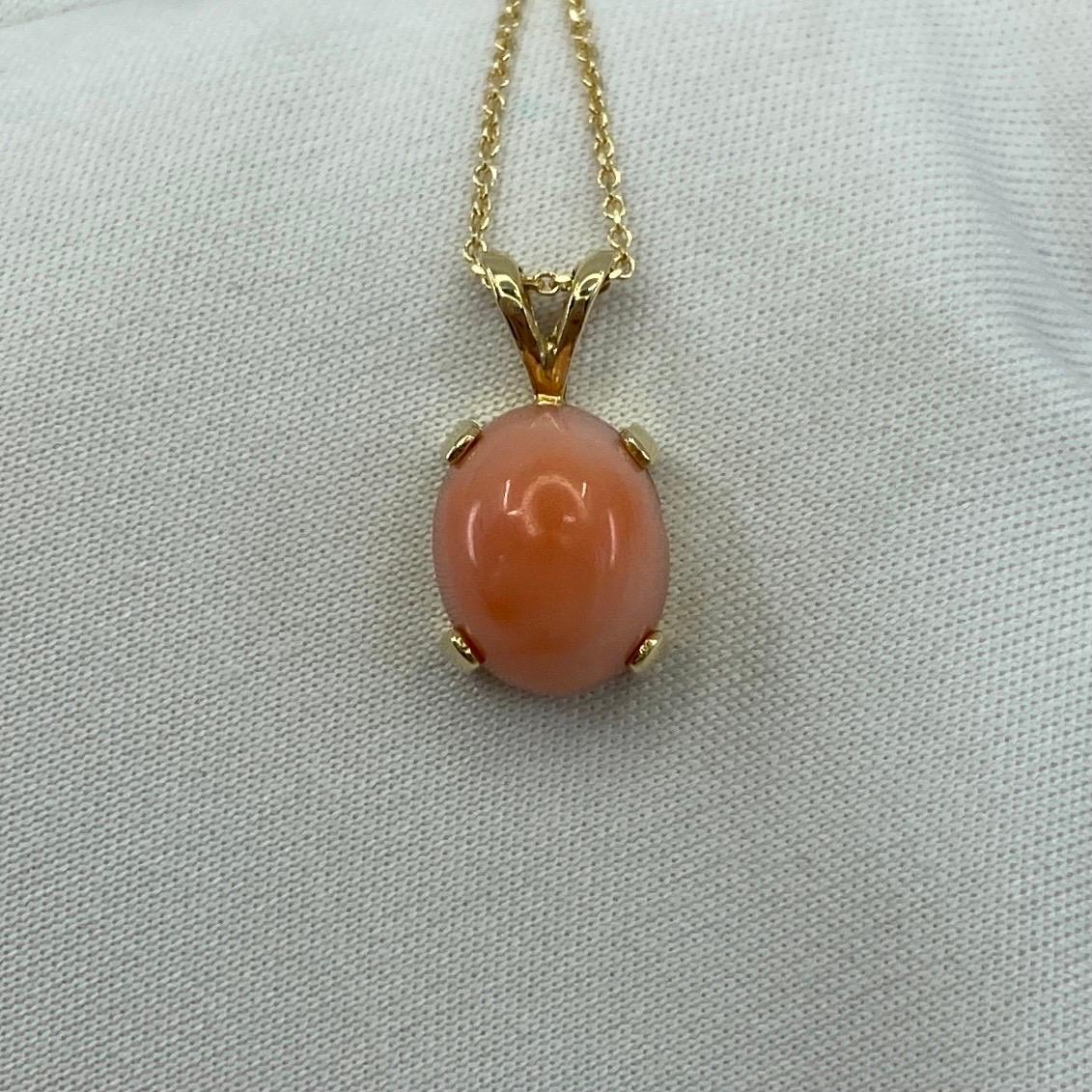 Natural 4 Carat Pink Orange Coral Earring Stud & Pendant Set 14k Yellow Gold In New Condition In Birmingham, GB