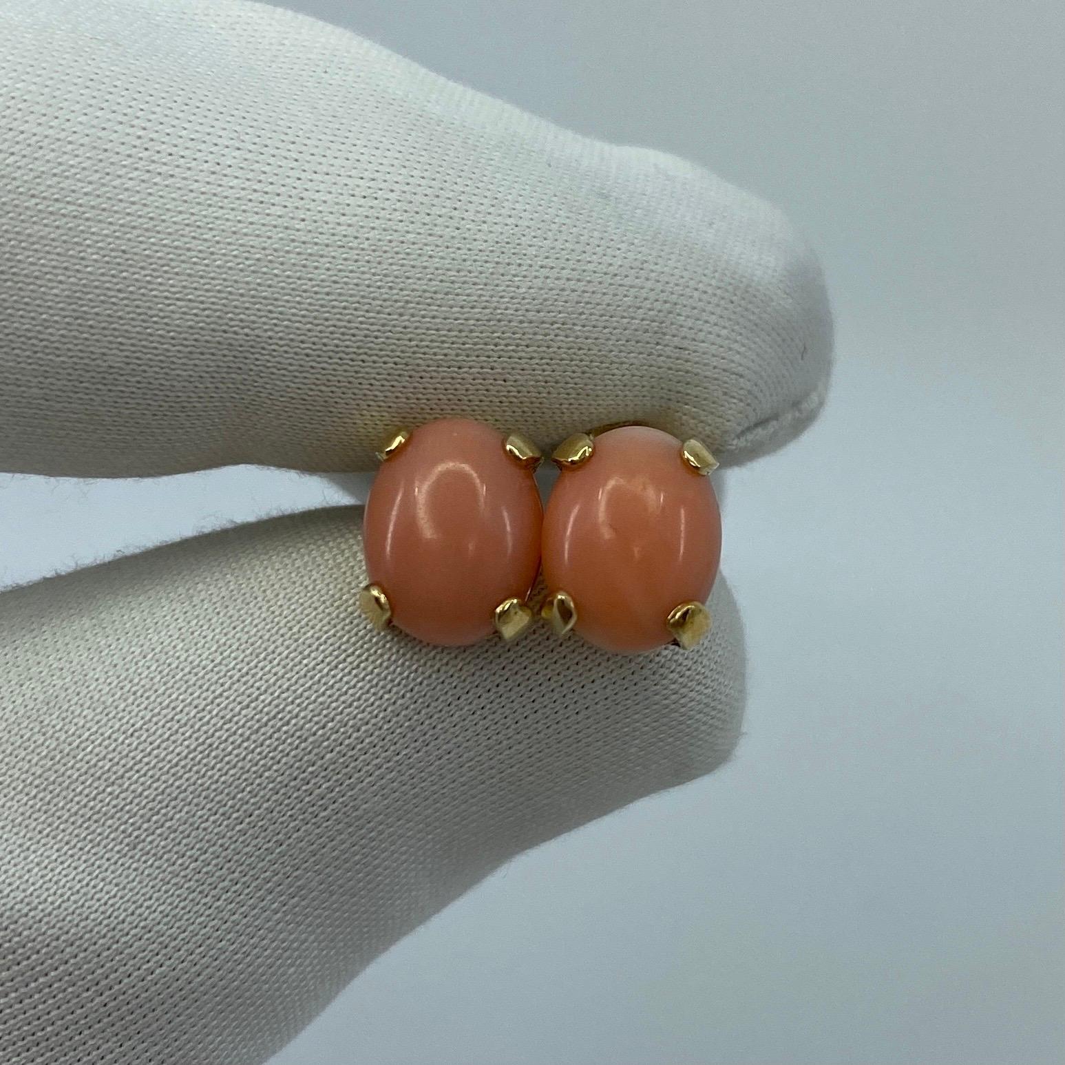 Natural 4 Carat Pink Orange Coral Earring Stud & Pendant Set 14k Yellow Gold 2