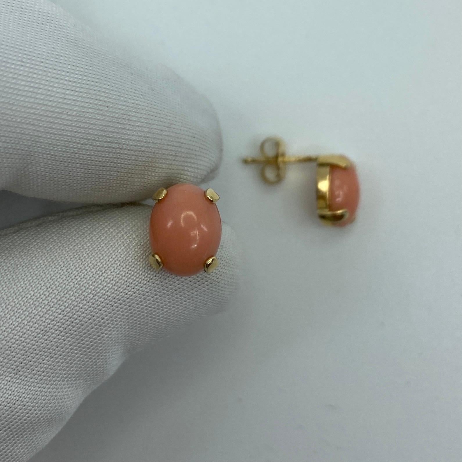 Natural 4 Carat Pink Orange Coral Earring Stud & Pendant Set 14k Yellow Gold 4
