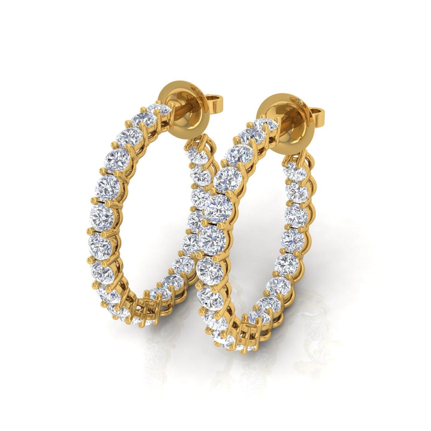 Modern Natural 4 Carat SI Clarity HI Color Diamond Hoop Earrings 18 Karat Yellow Gold For Sale