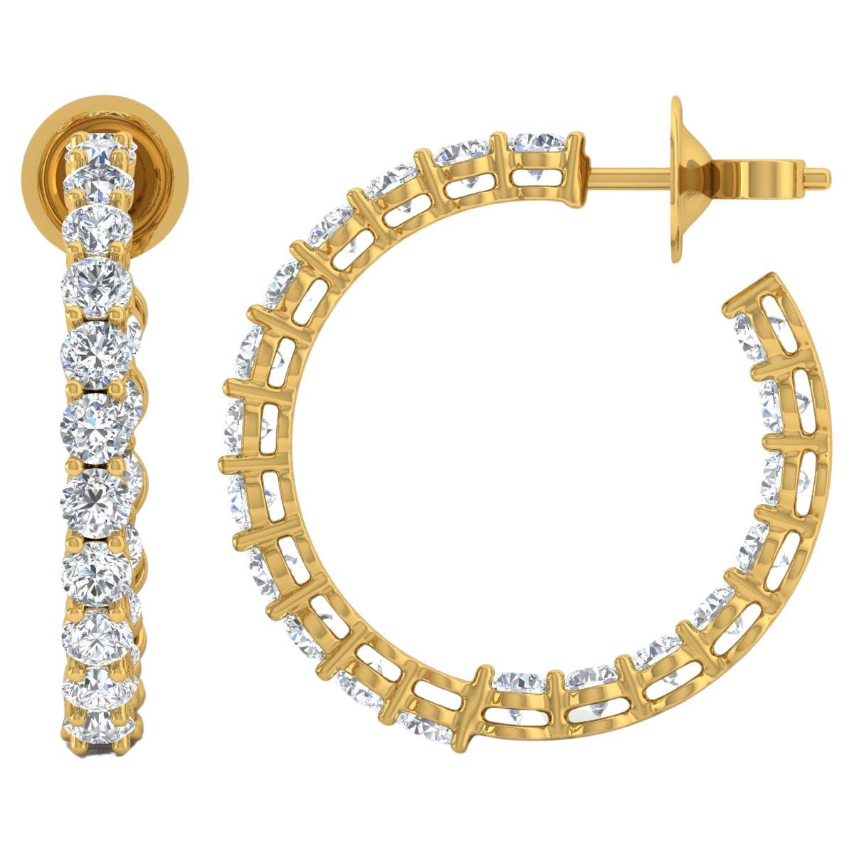 Natural 4 Carat SI Clarity HI Color Diamond Hoop Earrings 18 Karat Yellow Gold